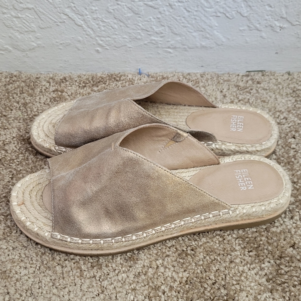 Eileen Fisher Milly Gold Metallic Suede Espadrille Size 8.5